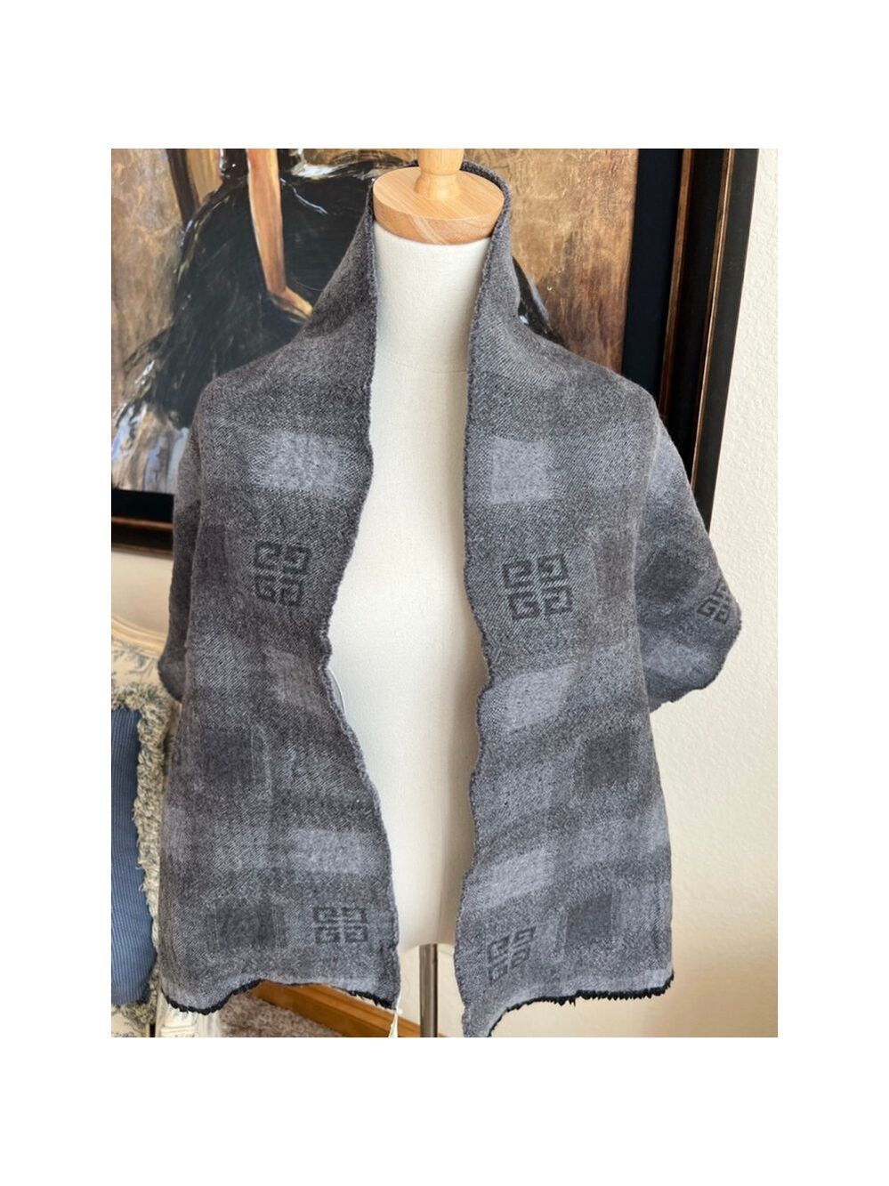 NWT Givenchy One Size Grey Plaid Wool Scarf - Picture 8 of 8